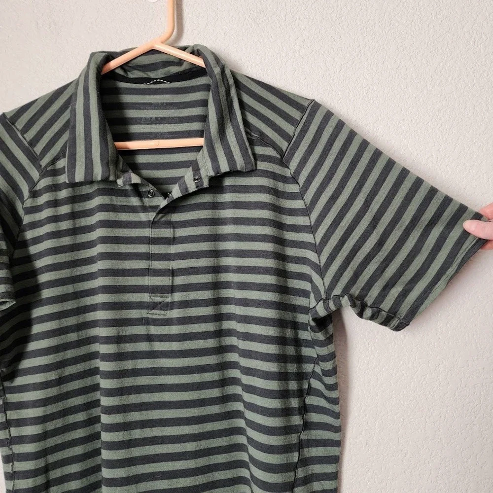 PATAGONIA‎ Merino Wool Striped Polo Shirt Green Outdoor Core Size L